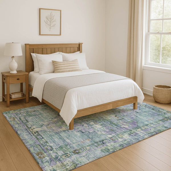 HomeRoots 9' X 12' Teal Lavender Green Oriental Area Rug - Stylish, Washable, UV-Protected & Durable Design! 699435