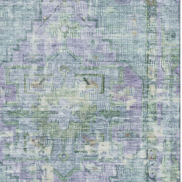 HomeRoots 9' X 12' Teal Lavender Green Oriental Area Rug - Stylish, Washable, UV-Protected & Durable Design! 699435