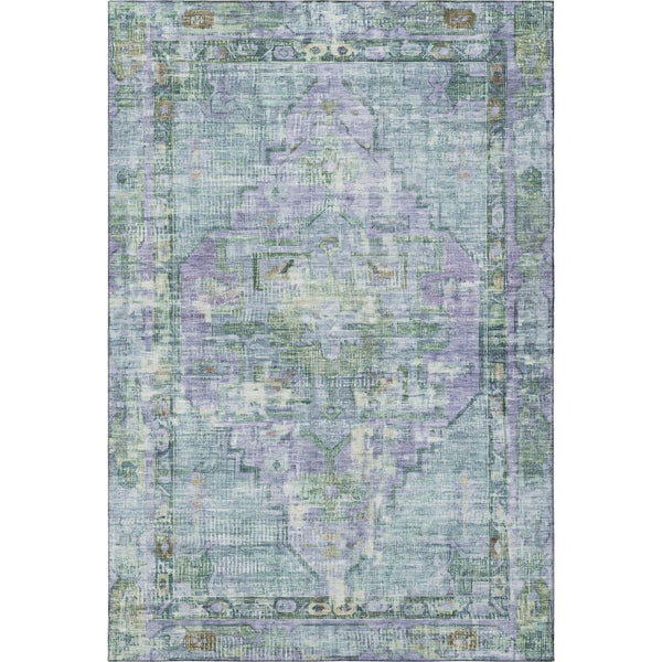 HomeRoots 9' X 12' Teal Lavender Green Oriental Area Rug - Stylish, Washable, UV-Protected & Durable Design! 699435
