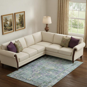 HomeRoots 10' X 14' Teal Lavender Green Oriental Rug - Washable, UV Protected, Stain Resistant for Busy Homes 699436