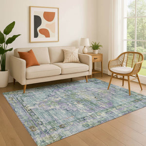 HomeRoots 10' X 14' Teal Lavender Green Oriental Rug - Washable, UV Protected, Stain Resistant for Busy Homes 699436