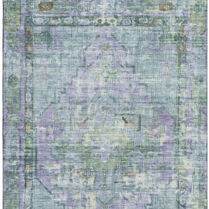 HomeRoots 10' X 14' Teal Lavender Green Oriental Rug - Washable, UV Protected, Stain Resistant for Busy Homes 699436