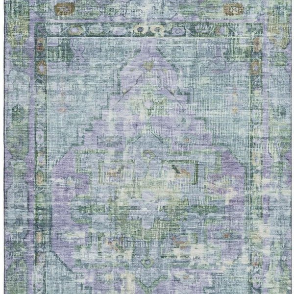 HomeRoots 10' X 14' Teal Lavender Green Oriental Rug - Washable, UV Protected, Stain Resistant for Busy Homes 699436