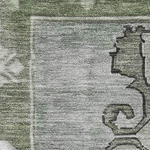 HomeRoots 5' X 8' Artichoke Green Gray Silver Oriental Area Rug - Washable, UV Protected, Stylish & Durable! 699438