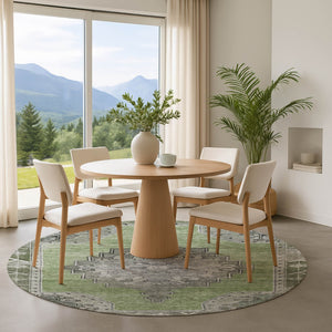 HomeRoots 8' Artichoke Green Gray Silver Washable Round Rug - UV Protected, Stain Resistant, Stylish Design! 699439