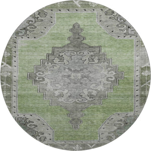HomeRoots 8' Artichoke Green Gray Silver Washable Round Rug - UV Protected, Stain Resistant, Stylish Design! 699439