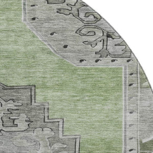 HomeRoots 8' Artichoke Green Gray Silver Washable Round Rug - UV Protected, Stain Resistant, Stylish Design! 699439