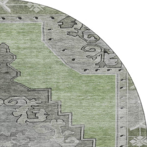 HomeRoots 8' Artichoke Green Gray Silver Washable Round Rug - UV Protected, Stain Resistant, Stylish Design! 699439