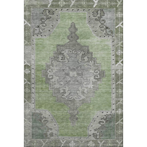HomeRoots 8' X 10' Artichoke Green Gray Silver Oriental Area Rug - Washable, Stain-Resistant, UV Protected! 699440
