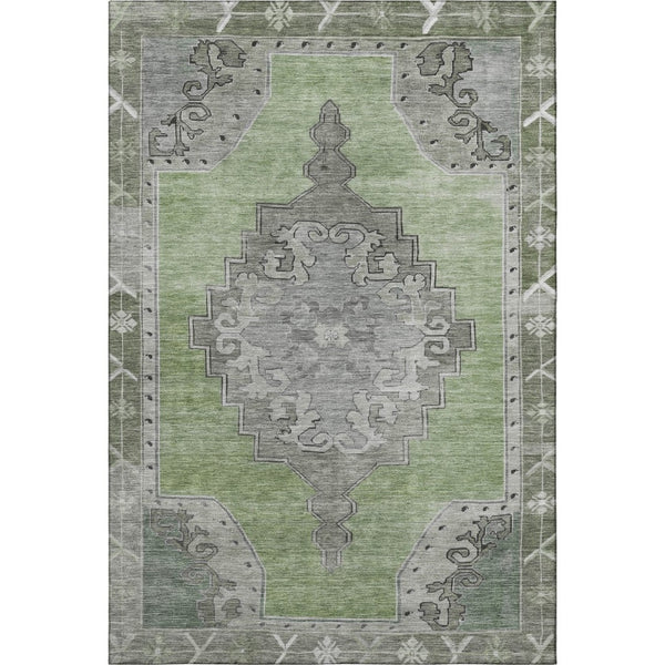 HomeRoots 8' X 10' Artichoke Green Gray Silver Oriental Area Rug - Washable, Stain-Resistant, UV Protected! 699440