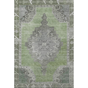 HomeRoots 9' X 12' Elegant Artichoke Green Oriental Area Rug - Durable, Washable, UV Protected & Stain Resistant 699441