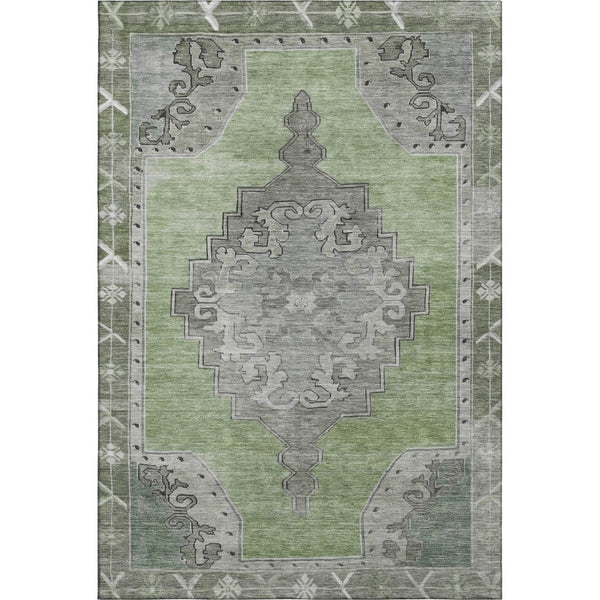 HomeRoots 9' X 12' Elegant Artichoke Green Oriental Area Rug - Durable, Washable, UV Protected & Stain Resistant 699441