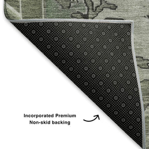 HomeRoots 9' X 12' Elegant Artichoke Green Oriental Area Rug - Durable, Washable, UV Protected & Stain Resistant 699441