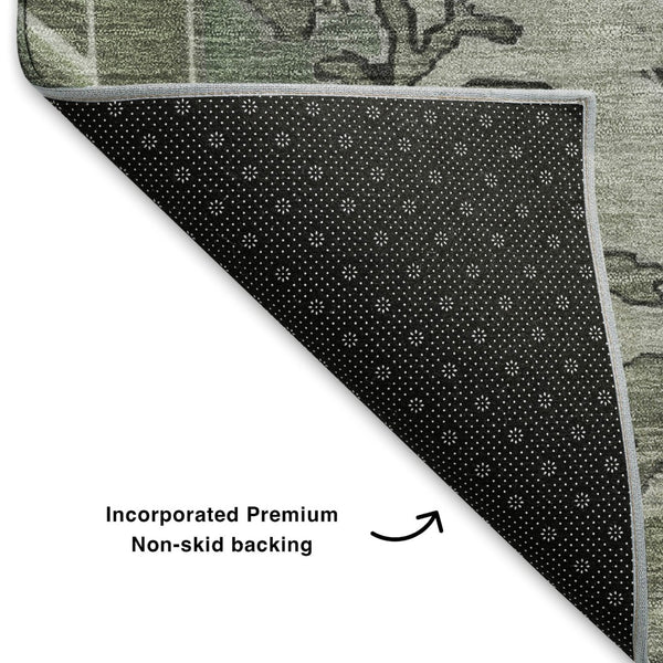 HomeRoots 9' X 12' Elegant Artichoke Green Oriental Area Rug - Durable, Washable, UV Protected & Stain Resistant 699441