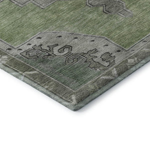 HomeRoots 9' X 12' Elegant Artichoke Green Oriental Area Rug - Durable, Washable, UV Protected & Stain Resistant 699441