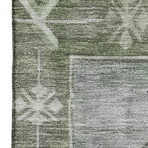 HomeRoots 9' X 12' Elegant Artichoke Green Oriental Area Rug - Durable, Washable, UV Protected & Stain Resistant 699441