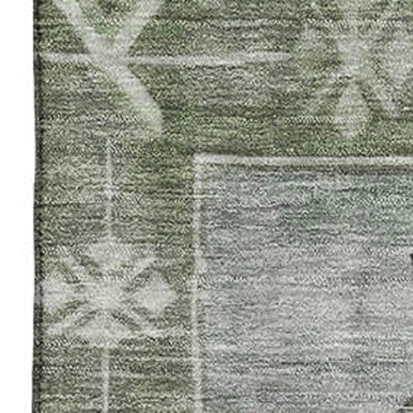 HomeRoots 9' X 12' Elegant Artichoke Green Oriental Area Rug - Durable, Washable, UV Protected & Stain Resistant 699441