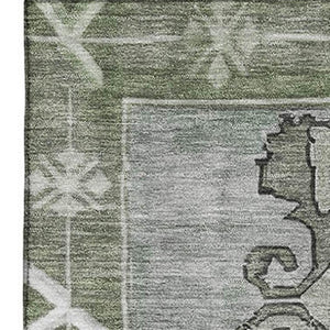 HomeRoots 9' X 12' Elegant Artichoke Green Oriental Area Rug - Durable, Washable, UV Protected & Stain Resistant 699441