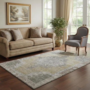 HomeRoots 5' X 8' Beige Gray Charcoal Oriental Washable Area Rug – Stain-Resistant, Non-Slip, UV Protected 699444