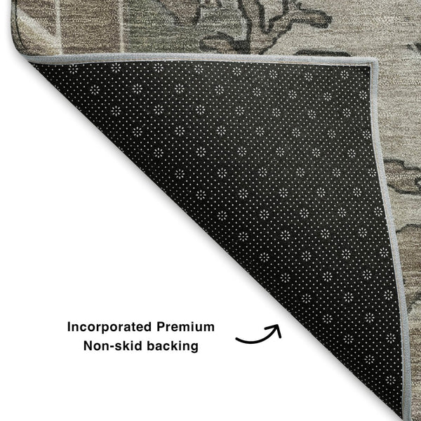 HomeRoots 5' X 8' Beige Gray Charcoal Oriental Washable Area Rug – Stain-Resistant, Non-Slip, UV Protected 699444