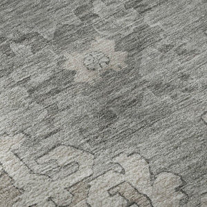 HomeRoots 8' Washable Oriental Round Rug in Beige, Gray & Charcoal - UV Protected, Stylish & Stain Resistant 699445