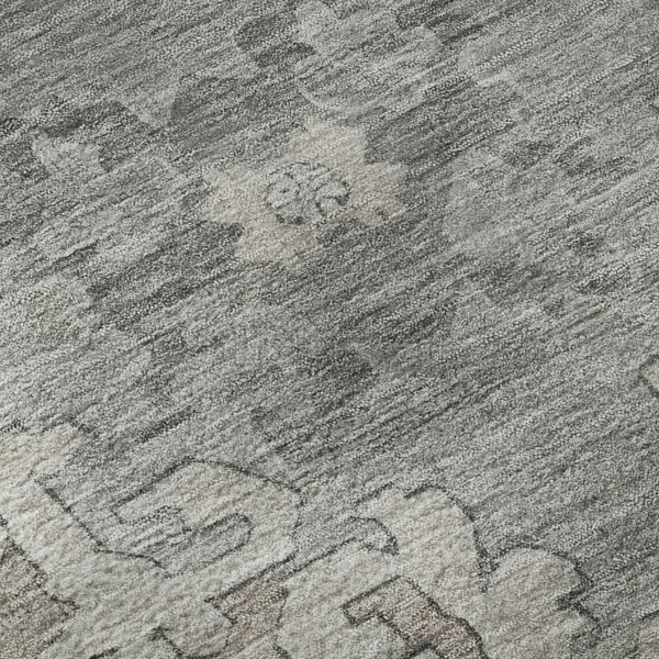 HomeRoots 8' Washable Oriental Round Rug in Beige, Gray & Charcoal - UV Protected, Stylish & Stain Resistant 699445