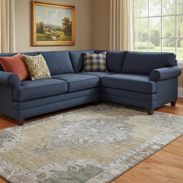 HomeRoots 8' X 10' Beige Gray Charcoal Oriental Washable Area Rug - Durable, UV Protected, Pet-Friendly Design! 699446
