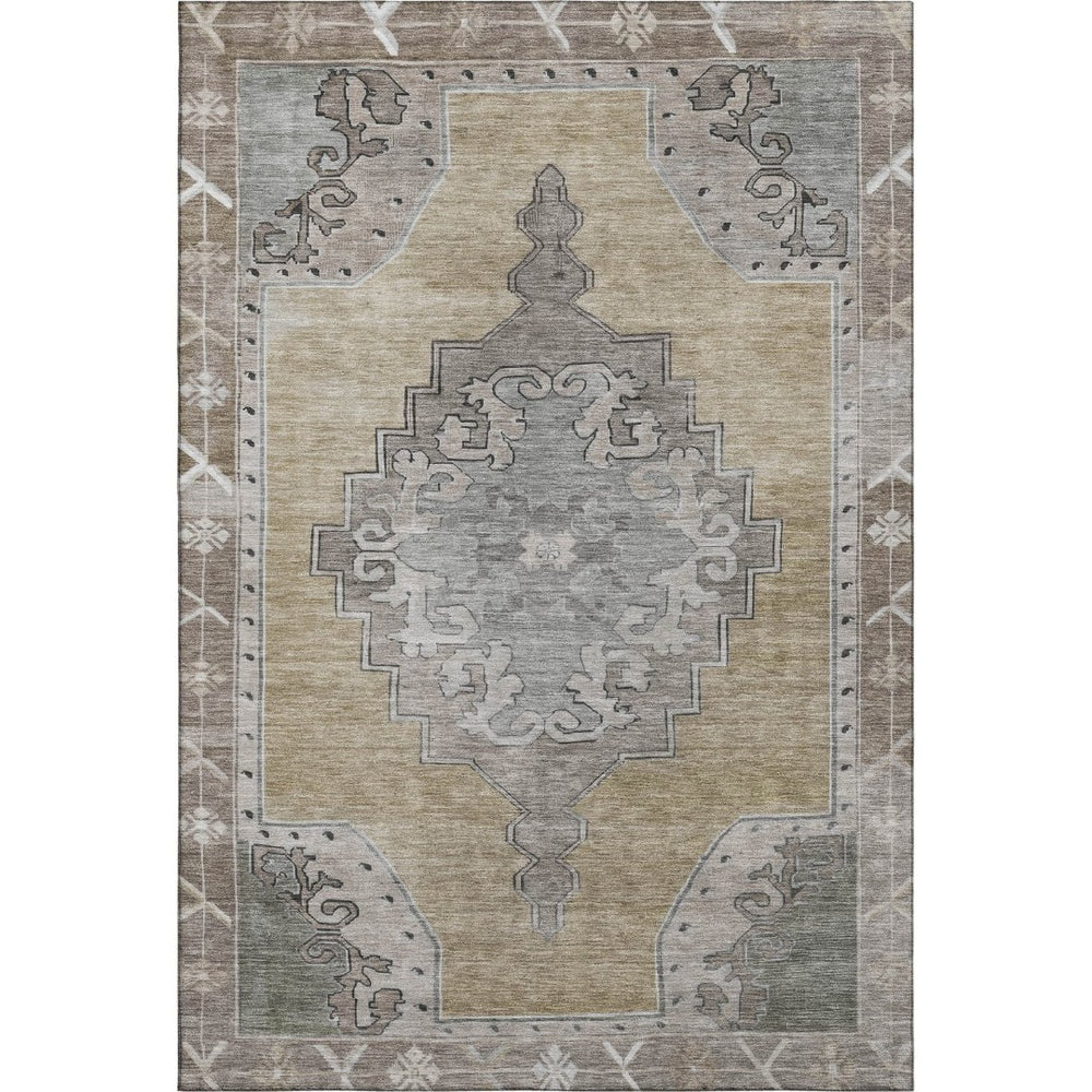 HomeRoots 8' X 10' Beige Gray Charcoal Oriental Washable Area Rug - Durable, UV Protected, Pet-Friendly Design! 699446
