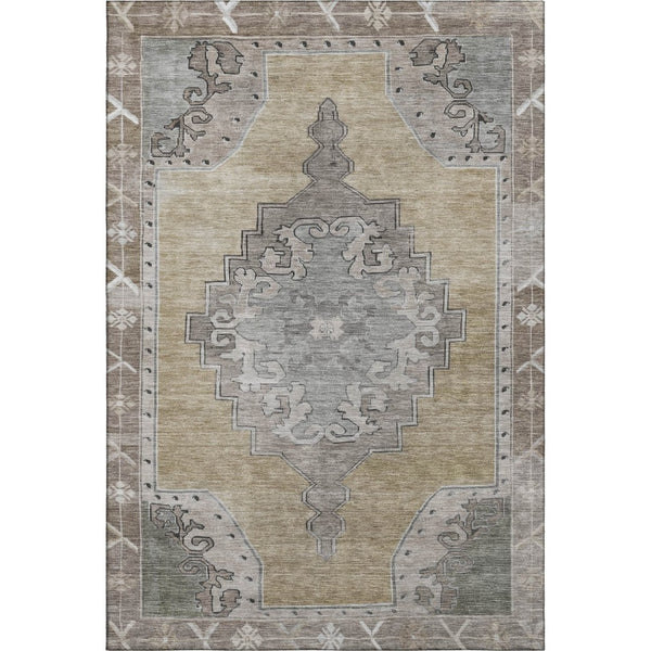HomeRoots 8' X 10' Beige Gray Charcoal Oriental Washable Area Rug - Durable, UV Protected, Pet-Friendly Design! 699446