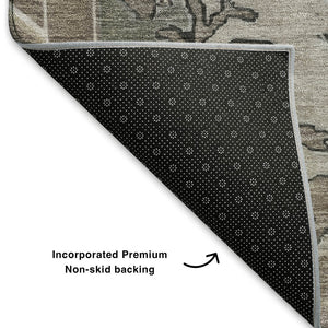 HomeRoots 8' X 10' Beige Gray Charcoal Oriental Washable Area Rug - Durable, UV Protected, Pet-Friendly Design! 699446