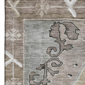 HomeRoots 8' X 10' Beige Gray Charcoal Oriental Washable Area Rug - Durable, UV Protected, Pet-Friendly Design! 699446