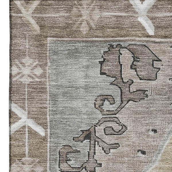 HomeRoots 8' X 10' Beige Gray Charcoal Oriental Washable Area Rug - Durable, UV Protected, Pet-Friendly Design! 699446