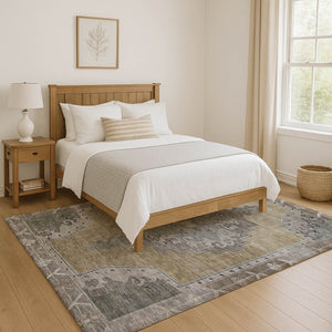 HomeRoots 9' X 12' Timeless Beige Gray Charcoal Oriental Rug - Washable, UV Protected & Stain Resistant Design 699447