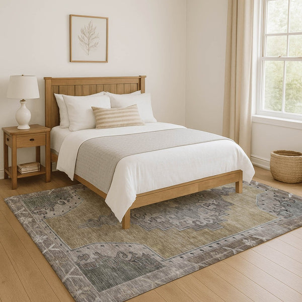 HomeRoots 9' X 12' Timeless Beige Gray Charcoal Oriental Rug - Washable, UV Protected & Stain Resistant Design 699447