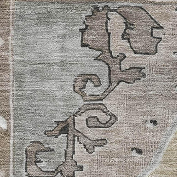 HomeRoots 10' Washable Beige Gray Charcoal Oriental Area Rug with UV Protection for Homes with Kids & Pets 699448