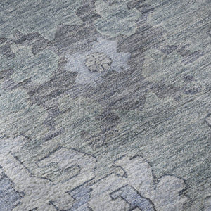 HomeRoots 8' Blue And Gray Oriental Round Rug – Washable, Stain-Resistant, UV Protected for Busy Homes! 699451