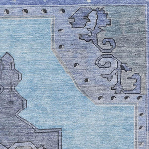 HomeRoots 8' X 10' Blue and Gray Washable Oriental Area Rug with UV Protection for Durable, Stylish Spaces 699452