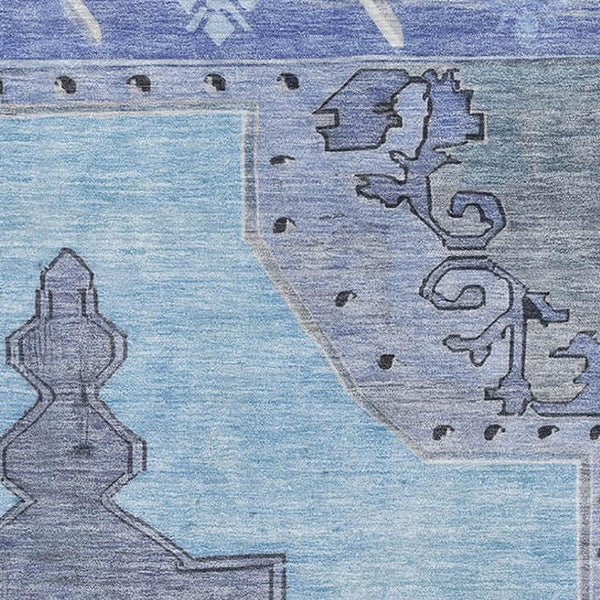 HomeRoots 9' X 12' Blue and Gray Oriental Area Rug - Washable, Stain-Resistant, UV Protected for Any Space 699453