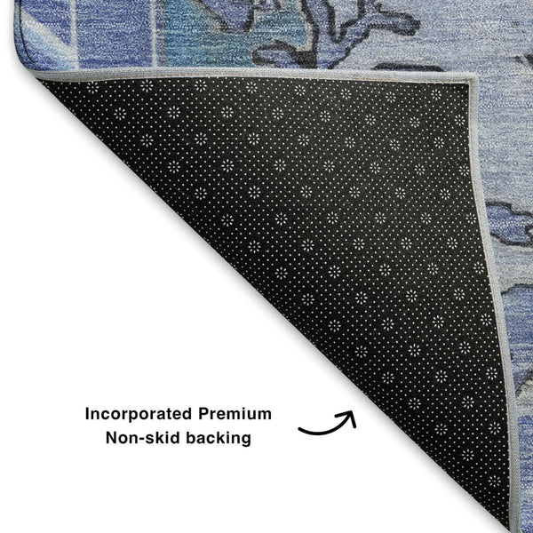 HomeRoots 10' X 14' Blue And Gray Oriental Washable Area Rug – Stylish, Durable, Stain-Resistant, UV Protected 699454