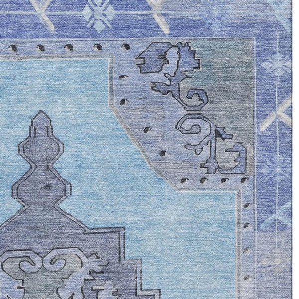 HomeRoots 10' X 14' Blue And Gray Oriental Washable Area Rug – Stylish, Durable, Stain-Resistant, UV Protected 699454
