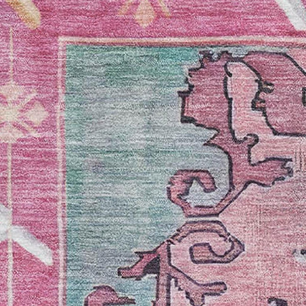 HomeRoots 8' X 10' Washable Gold, Pink & Teal Oriental Area Rug – Durable, UV Protected & Easy-Care Design 699458