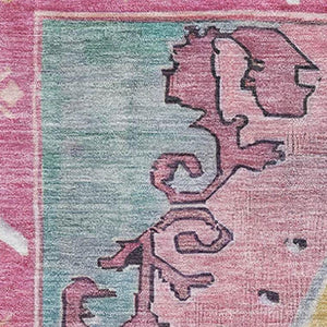 HomeRoots 9' X 12' Oriental Area Rug in Gold, Pink & Teal - Washable, UV-Protected & Family-Friendly Design 699459