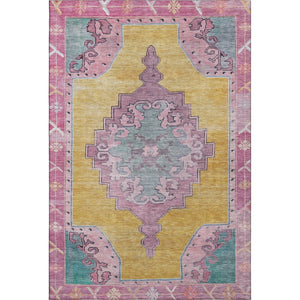 HomeRoots 10' Gold, Pink & Teal Washable Oriental Area Rug – UV Protected, Stain Resistant, Perfect for High Traffic Homes 699460