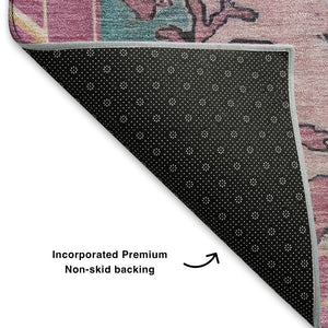 HomeRoots 10' Gold, Pink & Teal Washable Oriental Area Rug – UV Protected, Stain Resistant, Perfect for High Traffic Homes 699460