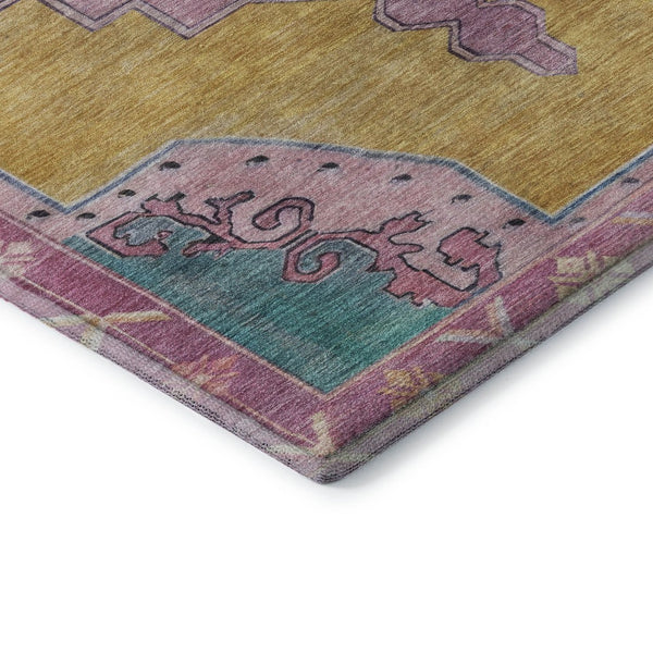 HomeRoots 10' Gold, Pink & Teal Washable Oriental Area Rug – UV Protected, Stain Resistant, Perfect for High Traffic Homes 699460