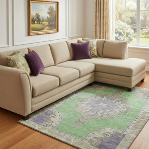 HomeRoots 8' X 10' Vibrant Lime Green, Lavender & Brown Washable Oriental Area Rug with UV Protection & Durability 699464