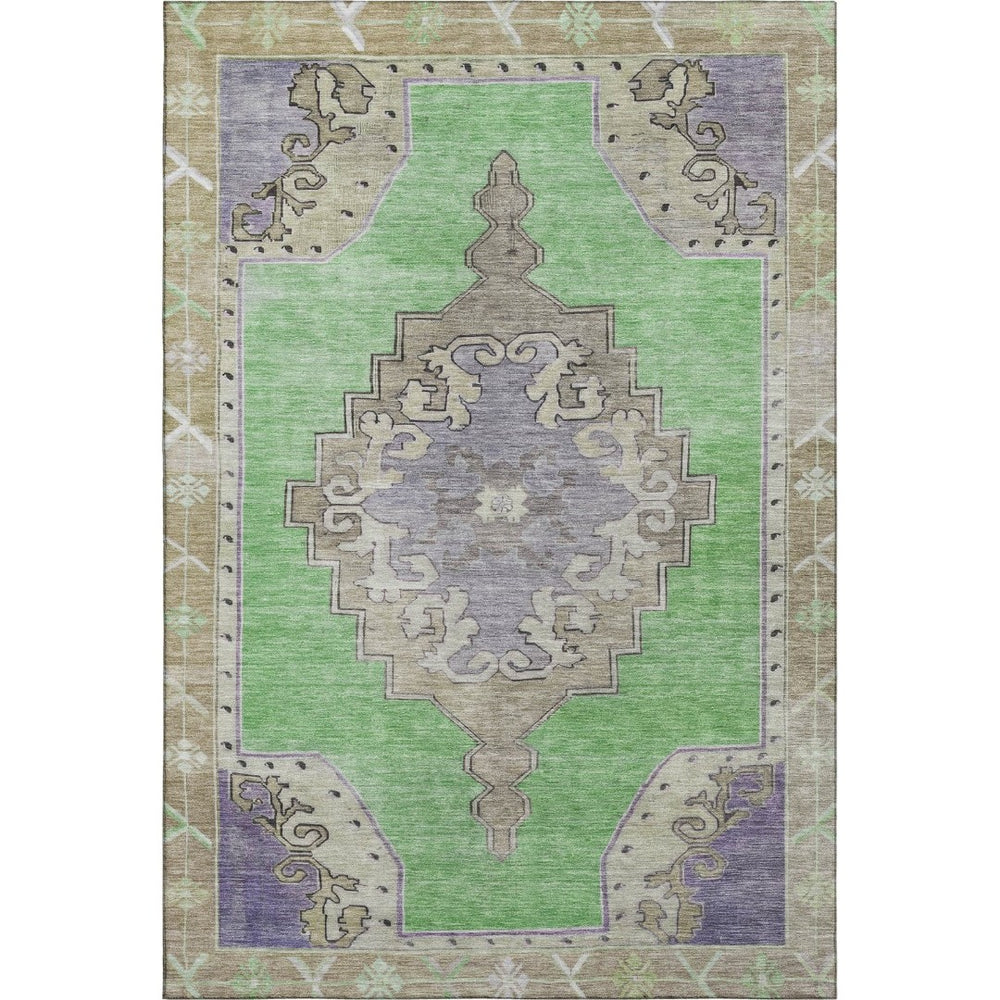 HomeRoots 8' X 10' Vibrant Lime Green, Lavender & Brown Washable Oriental Area Rug with UV Protection & Durability 699464