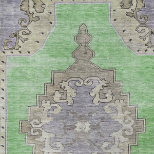 HomeRoots 8' X 10' Vibrant Lime Green, Lavender & Brown Washable Oriental Area Rug with UV Protection & Durability 699464