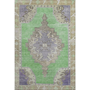 HomeRoots 8' X 10' Vibrant Lime Green, Lavender & Brown Washable Oriental Area Rug with UV Protection & Durability 699464