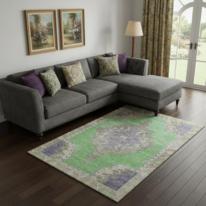 HomeRoots 9' Vibrant Lime Green, Lavender & Brown Washable Oriental Area Rug with UV Protection & Non-Slip Backing 699465